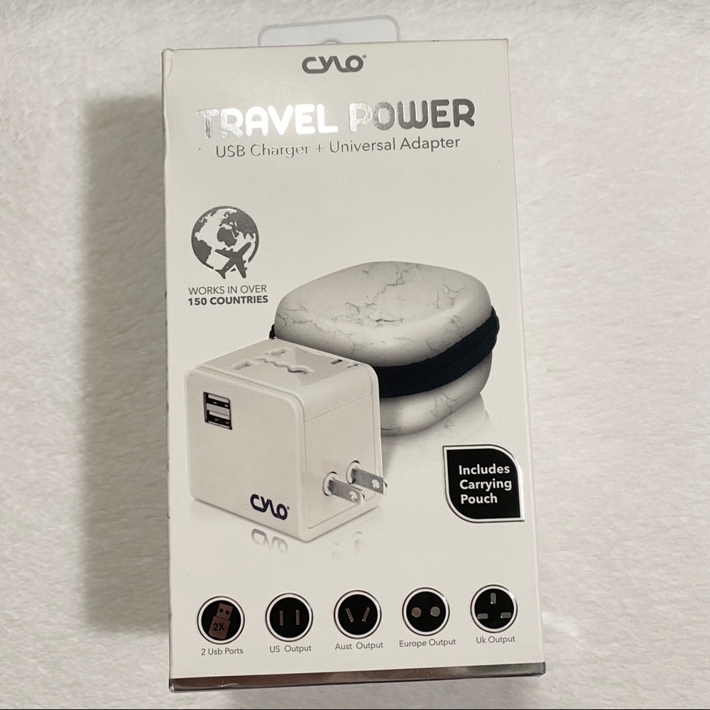 Cylo Travel Power USB Charger & Universal Adapter with Marble Carrying Case